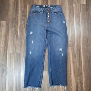 Peace Love Eco by Rewash Super High Rise Mom Jeans Blue Distressed Button Fly 3